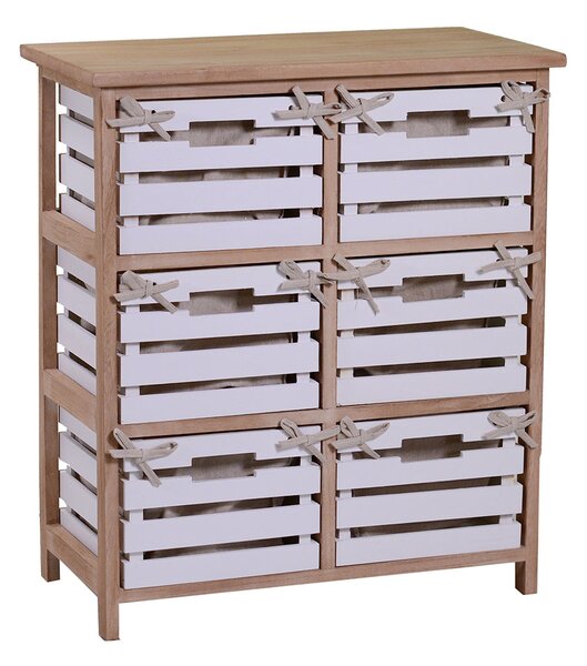 Cassettiera 6 Cassetti in Legno 58x30x66cm Arianna Naturale e Bianca
