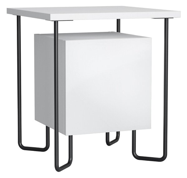 Comodino con Armadietto e Mensola 40x40x45 cm in Legno e Metallo Bianco