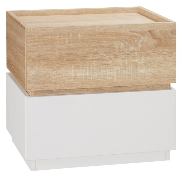 Comodino 2 Cassetti 50x40x47,5 cm Design Moderno Nature Wood e Bianco