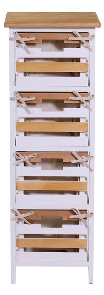 Cassettiera 4 Cassetti in Legno 30x27x85cm Matilda Noce Chiaro e Bianca