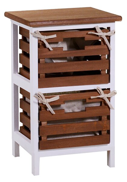 Cassettiera 2 Cassetti in Legno 30x27x47cm Atena Noce e Bianca