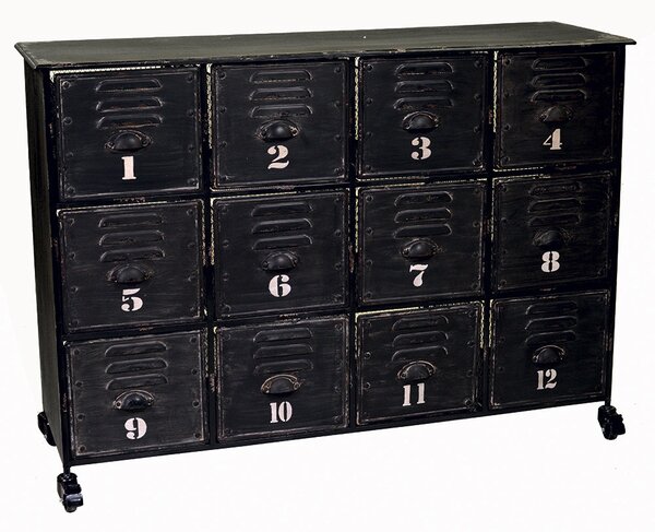 Cassettiera in Ferro 12 Cassetti e Ruote 127x39,5x92cm Iron Nera