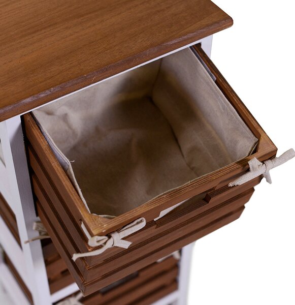 Cassettiera 4 Cassetti in Legno 30x27x85cm Atena Noce e Bianca