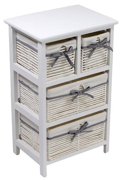 Cassettiera 4 Cassetti in Legno 38x28x65cm Hilary Bianca
