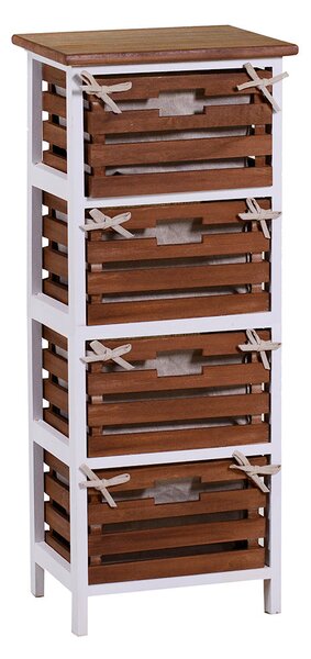 Cassettiera 4 Cassetti in Legno 35x27x85cm Atena Noce e Bianca