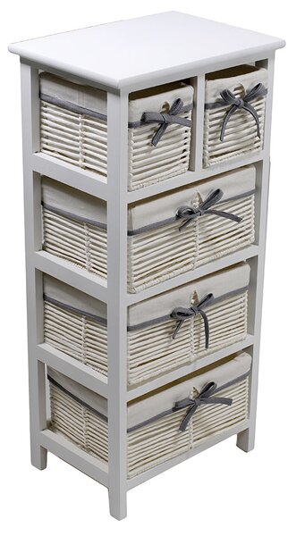 Cassettiera 5 Cassetti in Legno 38x28x81cm Hilary Bianca