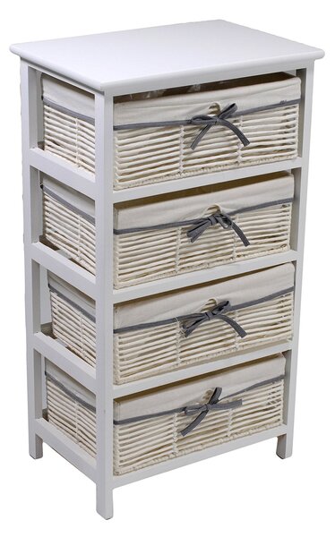 Cassettiera 4 Cassetti in Legno 46x32x81cm Hilary Bianca