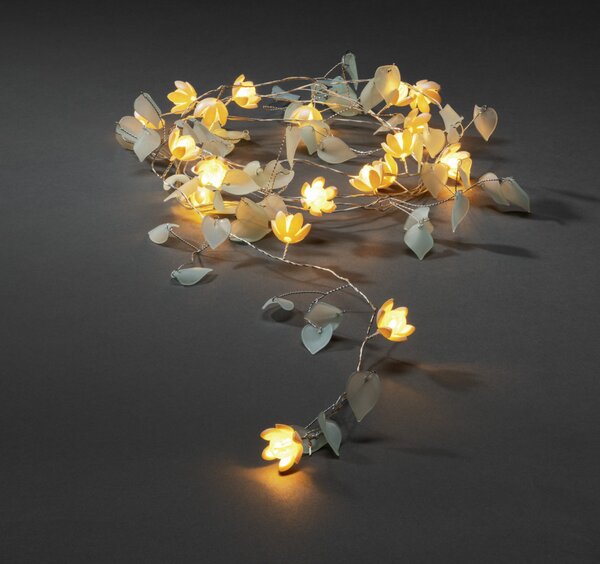 Konstsmide Catena luminosa decorativa a LED "Flowers", trasparente/bianco, timer 6h, 20 diodi bianco caldo, a batteria, per interni, cavo trasparente, batteria: 3 x AA 1,5V (escl.) - 3293-503