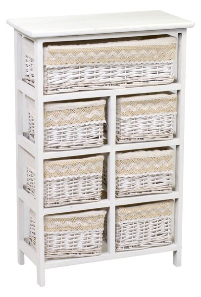 Cassettiera in Legno e Vimini 7 Cassetti 50x25H76,6cm Orietta Bianca