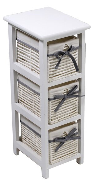 Cassettiera in Legno 3 Cassetti 22x28H65cm Hilary Bianca