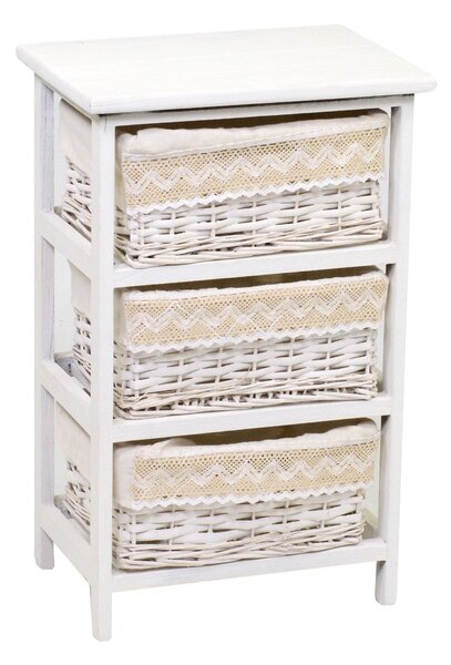 Cassettiera in Legno e Vimini 3 Cassetti 38x28H60,5cm Orietta Bianca