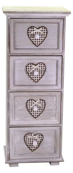 Cassettiera in Legno 4 Cassetti 29x22H71,5cm Demetra Cuore