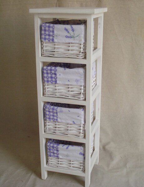 Cassettiera in Legno 4 Cassetti 25x25H76,5cm Lavanda