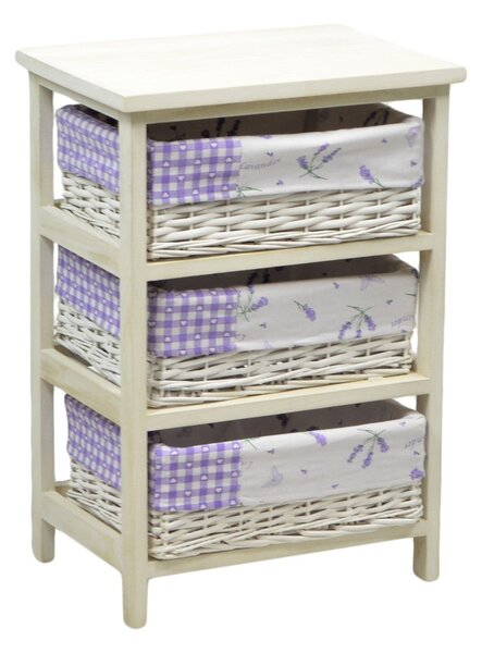 Cassettiera in Vimini 3 Cassetti 40x29H58cm Lavanda