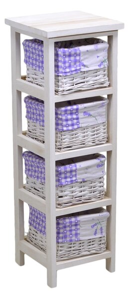 Cassettiera in Legno 4 Cassetti 25x25H76,5cm Lavanda