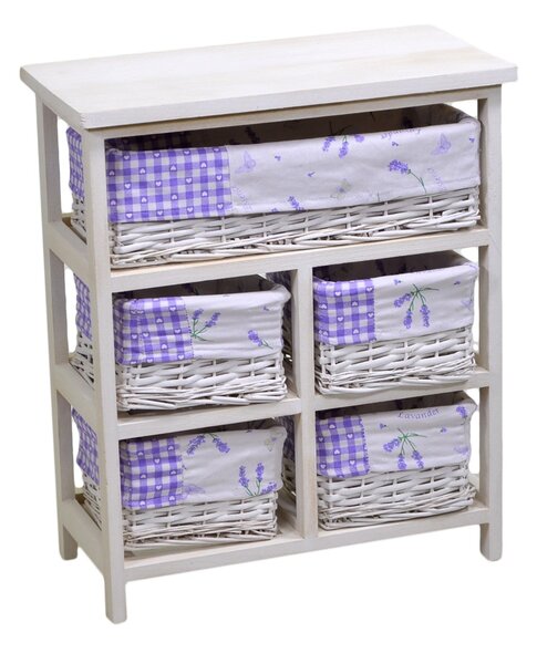 Cassettiera in Legno 5 Cassetti 50x25H59cm Lavanda