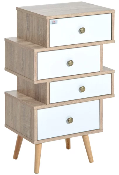 Cassettiera in Legno Stile Nordico Legno e Bianco 47x29.5x81 cm