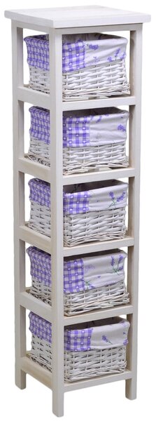 Cassettiera in Legno 5 Cassetti 25x25H94cm Lavanda