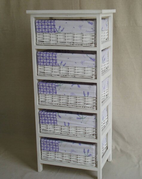 Cassettiera in Legno 5 Cassetti 40x29H90cm Lavanda