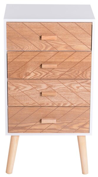 Cassettiera in Legno 4 Cassetti Bianco e Legno 40x30x75 cm
