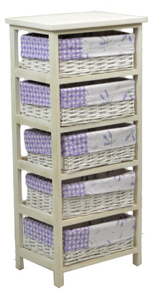 Cassettiera in Legno 5 Cassetti 40x29H90cm Lavanda