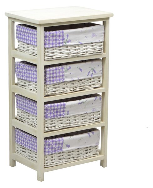 Cassettiera in Legno 4 Cassetti 40x29H73cm Lavanda