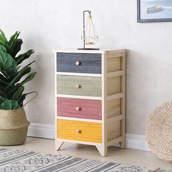 Cassettiera 4 Cassetti in Legno Massello 40x30x67 cm Fumer Sandy Multicolore
