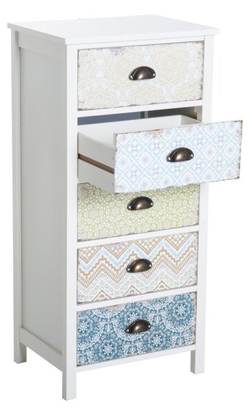 Cassettiera con 5 Cassetti 46x34x97,5 cm in MDF Bianco
