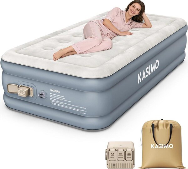 Letto gonfiabile - 195 x 99 x 40 cm - Con pompa a batteria - Superficie in Pelle finta