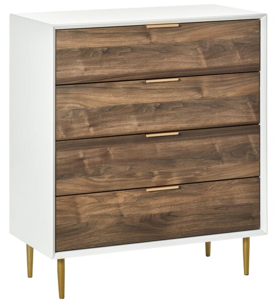 Cassettiera con 4 Cassetti 80x40x93,5 cm in MDF Bianco e Noce