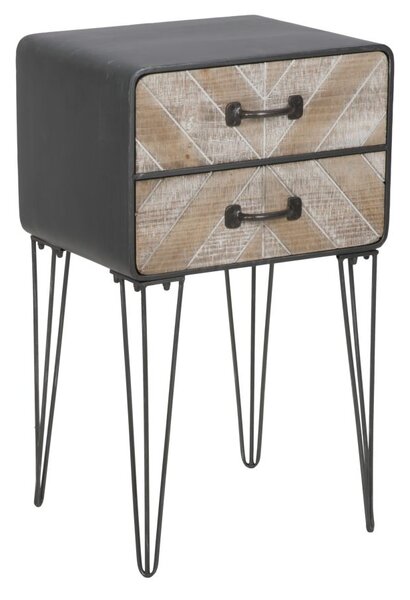 Mobiletto 2 Cassetti Oklahoma 41x34,5x70 cm in Ferro e MDF Marrone e Nero