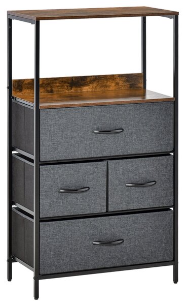 Cassettiera Multiuso con 4 Cassetti in Tessuto 58x29x103 cm Marrone