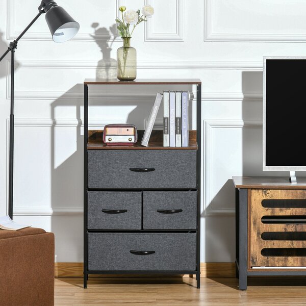 Cassettiera Multiuso con 4 Cassetti in Tessuto 58x29x103 cm Marrone