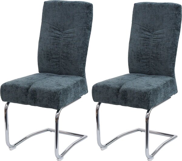 Set di 2 sedie da pranzo imbottite | A x L x P 105 x 46 x 60 cm | Altezza seduta 53 cm | Metallo Tessuto/Chenille | Blu-verde | Sedia da cucina Sedia a sbalzo Sedia con schienale