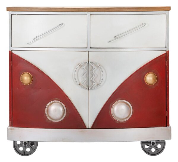 Mobiletto Van 90x42x81 cm Legno di Abete e MDF e in Ferro Rosso e Bianco