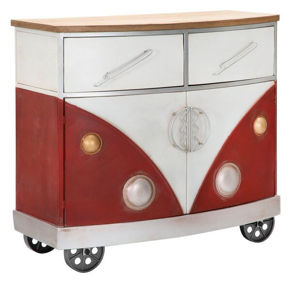 Mobiletto Van 90x42x81 cm Legno di Abete e MDF e in Ferro Rosso e Bianco