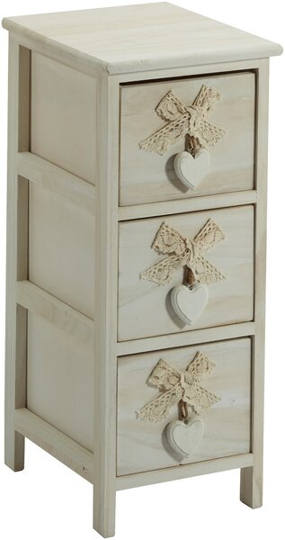 Cassettiera 3 Cassetti 26x32x63 cm in Legno con Cuore