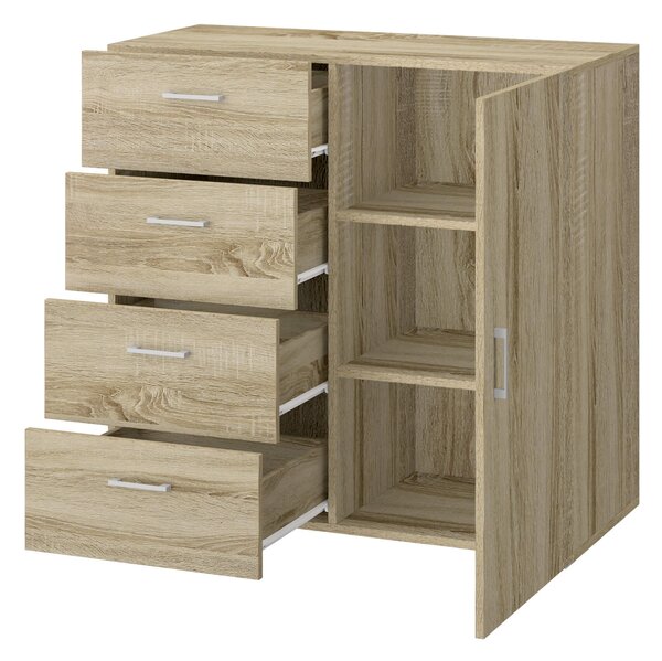 Cassettiera 4 Cassetti con Anta 90x41x87 cm in MDF Rovere