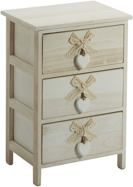 Cassettiera 3 Cassetti 40x29x58 cm in Legno con Cuore
