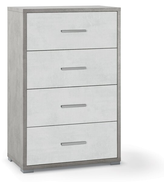 Cassettiera con 4 Cassetti 71x110x41 cm Cemento/Ossido Bianco
