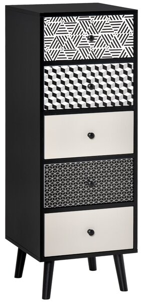 Cassettiera 5 Cassetti 39,5x39,5x110 cm in MDF Nera e Grigia