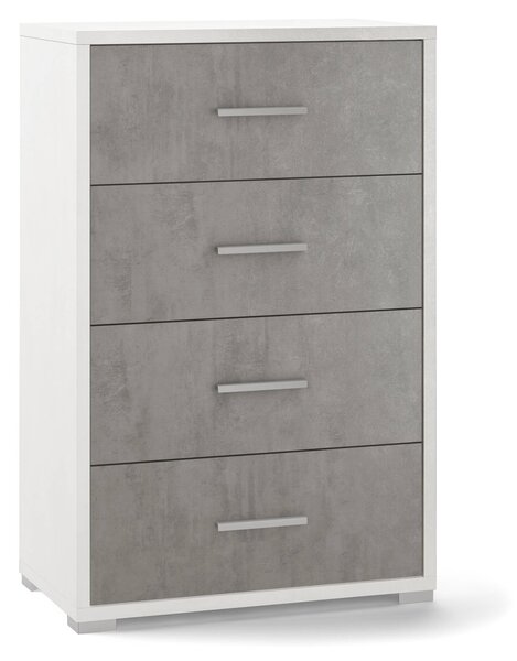 Cassettiera con 4 Cassetti 71x110x41 cm Ossido Bianco/Cemento