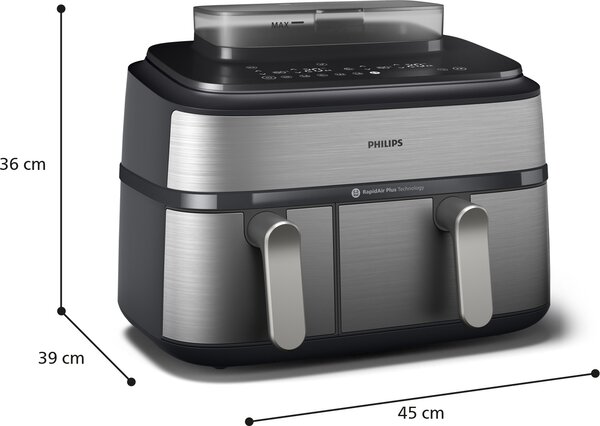 Philips OUTLET - Friggitrice ad Aria Capacit 9 Litri Potenza 2750 Watt con Doppio Cestello e Tecnologia RapidAir Plus colore Argento - NA555/00 Se