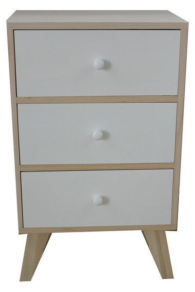 Mobiletto con 3 Cassetti in Legno di Paulownia Naturale e Bianco Fadi