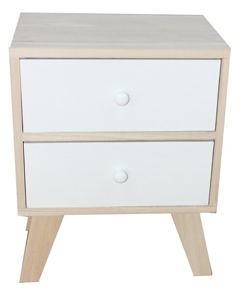 Cassetiera con 2 Cassetti in Legno Paulownia Naturale e Bianco Fadi