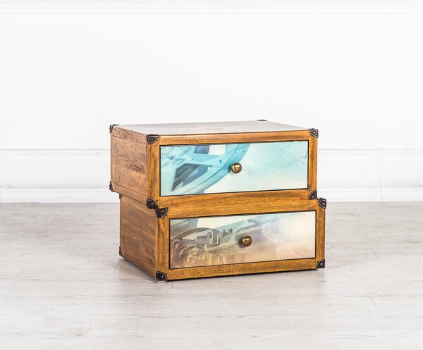 Cassettiera 2 Cassetti 40x53xH40 cm in Legno Collezione Hollywood Multicolor e Marrone