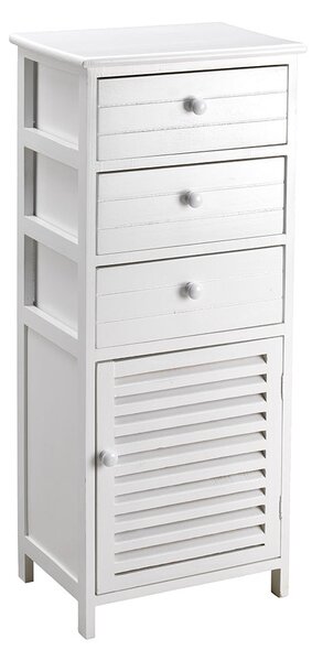 Cassetiera con 3 Cassetti e 1 Anta in Legno Paulownia Bianco Fadi