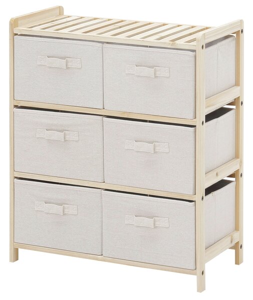 Cassettiera 6 Cassetti in Tessuto Pieghevoli ed Estraibili 59x28x70 cm Beige/Legno