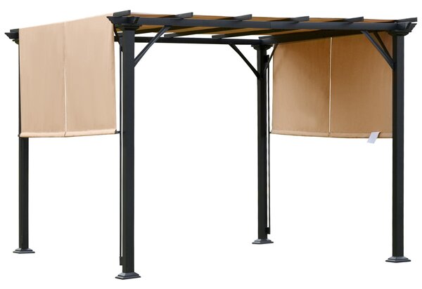 Pergola da Giardino 305x305x220 cm in Acciaio e Tessuto Marrone Chiaro