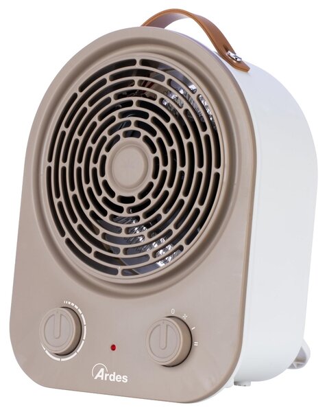 Stufa ventilata, 2 livelli di potenza, termostato, 2000 W, portatile, portata aria 60 m³, colore beige-bianco